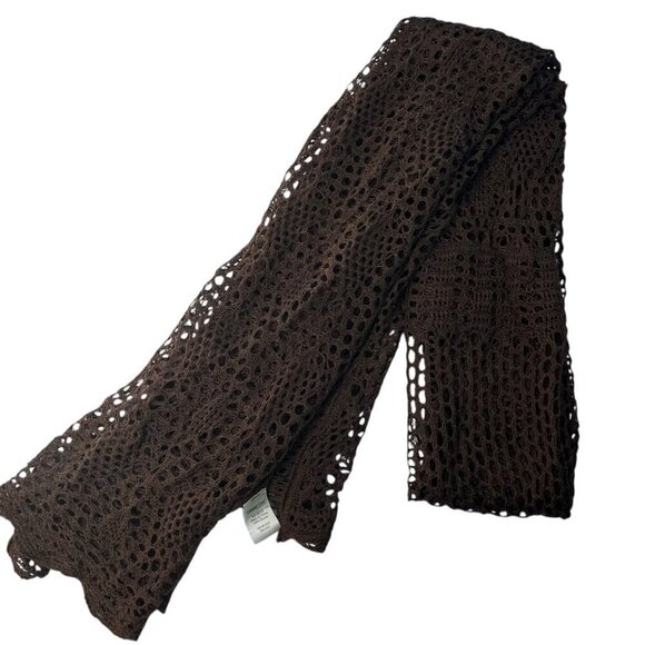 Coldwater Creek Open Knit Crochet Lightweight Fashion Scarf Solid Brown Boho New - Picture 1 of 3
